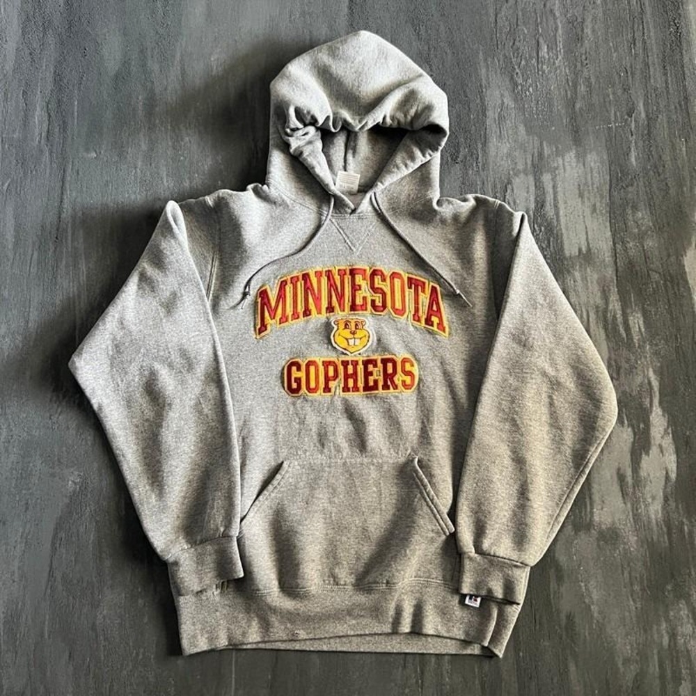 Vintage Minnesota Gophers Hoodie Mens Medium Gray Russell Athletic